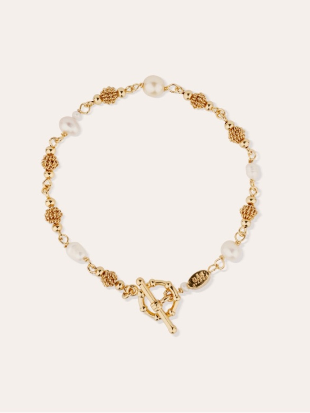 Gold and White Pearl Toggle Bracelet
